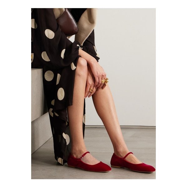 에이디 우마 벨벳 메리 제인 발레리나 플랫 레드 1647597314687930