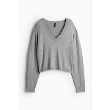 H&M 에이치엔엠 브이넥 파인니트 스웨터 1229908002 GRIS CLARO JASPEADO