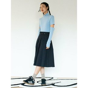 CHECK MIDI WRAP SKIRT_NAVY