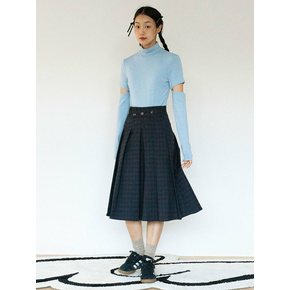 CHECK MIDI WRAP SKIRT_NAVY