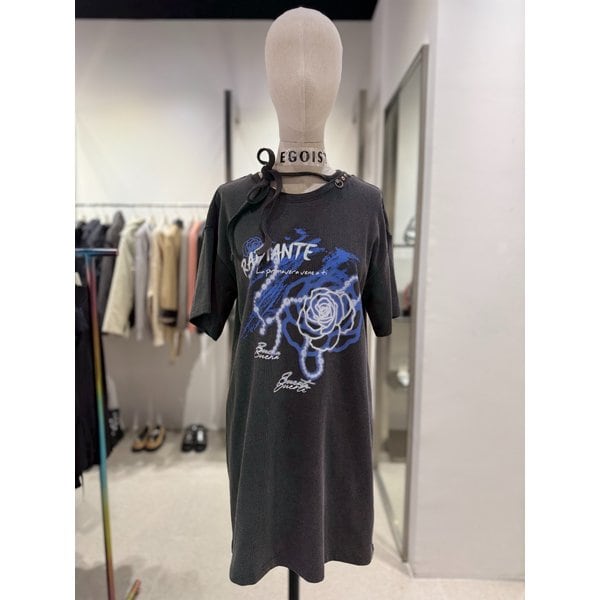 [여주점] 프린팅 포인트 끈 장식 반소매 티셔츠 ER2CH361