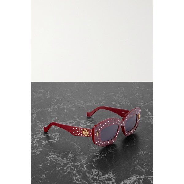 오버사이즈 스퀘어 프레임 크리스털 장식 아세테이트 선글라스 버건디 1647597332040822