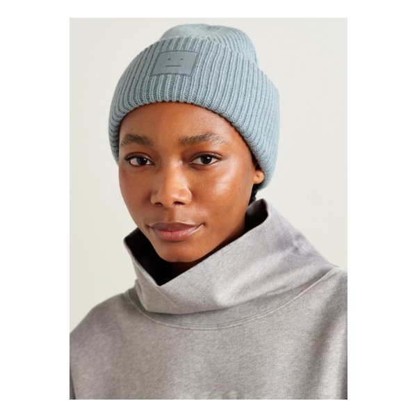 아플리케 골지 울 야크 헤어 혼방 비니 라이트 블루 46376663162899036