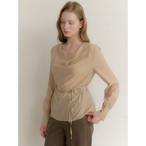 Organza Cowl-Neck Blouse / Gold Beige(3color)