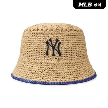 MLB [코리아공식] 라피아 크로쉐 버킷햇 NY (L.Beige)