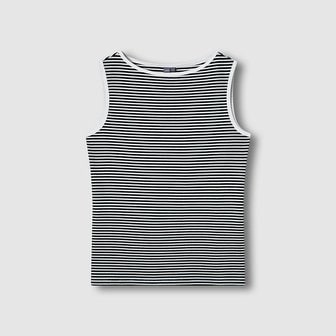 JAJU 여 코튼 립 보트넥 민소매 티셔츠 J116201076097