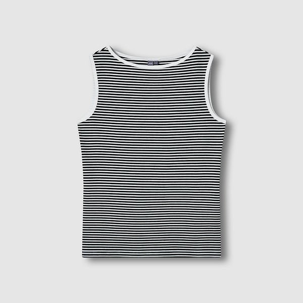 여 코튼 립 보트넥 민소매 티셔츠 J116201076097