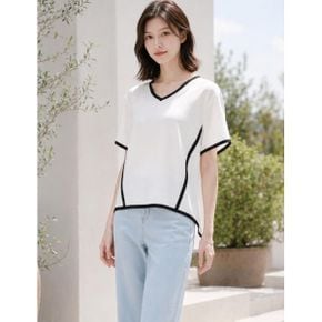 배색라인 브이넥 블라우스 GAMBL06G _P336030322