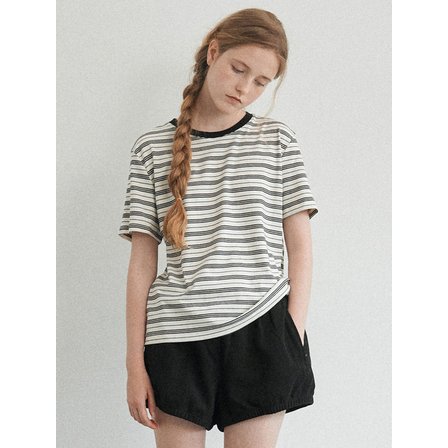 얀13 STRIPE BASIC HALF TSHIRT_BLACK