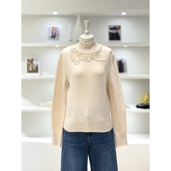 [여주점] 여성 진주 비딩 장식 니트 풀오버 (D244KSK046)