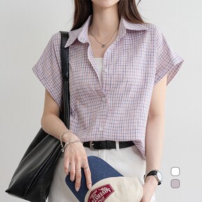캡소매 잔잔한 체크패턴 셔츠 NK52 TS 25_P425689130