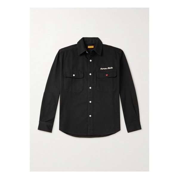 로고 자수 프린트 코튼 트윌 셔츠 블랙 46376663162886957