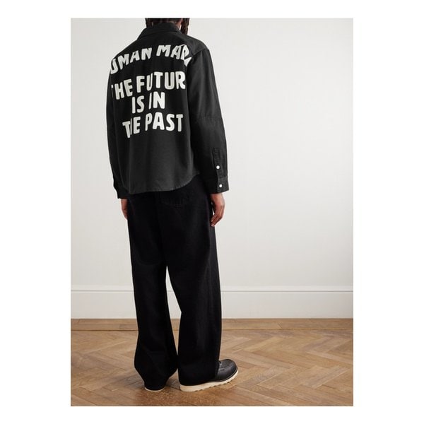 로고 자수 프린트 코튼 트윌 셔츠 블랙 46376663162886957