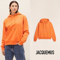 JACQUEMUS 자크뮈스 남녀공용 자수 로고 오렌지 후드티