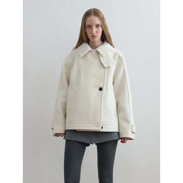 Wool High Neck Half Coat Ivory