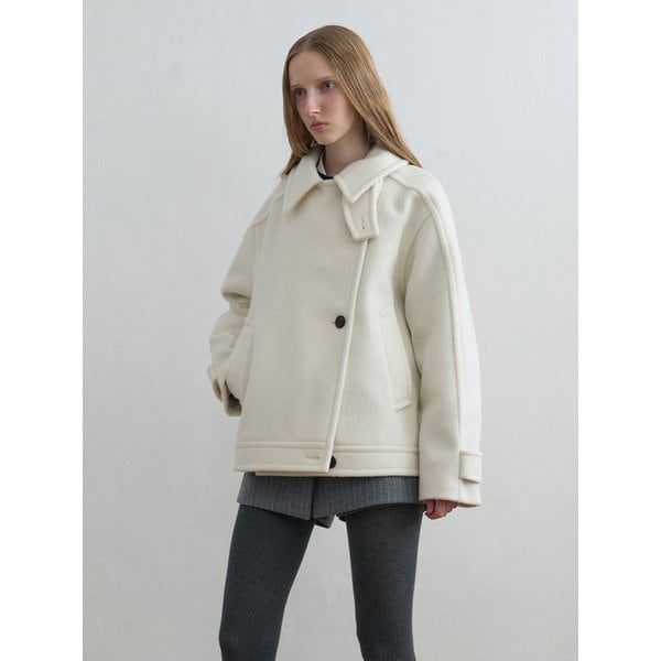 Wool High Neck Half Coat Ivory
