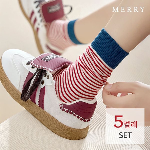 럭비 스트라이프 밴딩삭스 5켤레 세트/여성양말