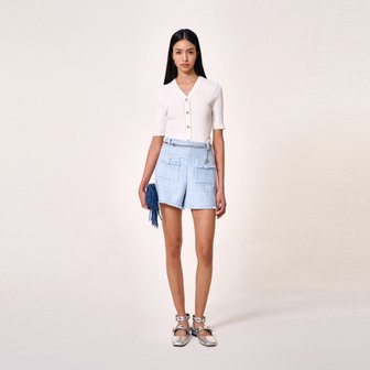 마쥬 [시즌오프 30%] 펀칭 리브드 반소매 가디건