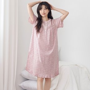 핑크잔꽃 여성 반팔 순면 잠옷 원피스 [2 Size]