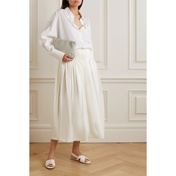 Pleated Cotton-poplin Midi Skirt 화이트 38063312419858923