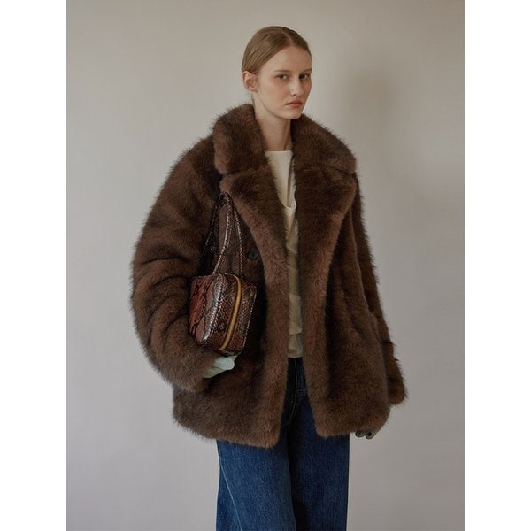 [지구,노유진PICK]Nostalgia Double-breasted Faux Fur Jacket-BROWN