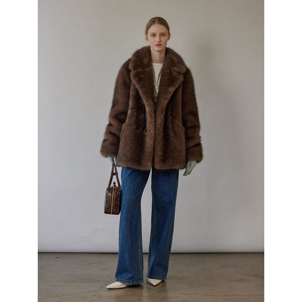 [지구,노유진PICK]Nostalgia Double-breasted Faux Fur Jacket-BROWN