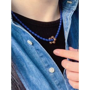 Matte Royal Blue & Flower Necklace