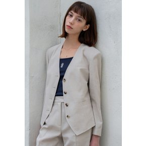 [드팜므]COLLARLESS LINEN JACKET BEIGE