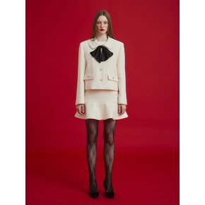 RIBBON TIED TWEED JACKET - IVORY