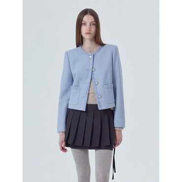 에트몽 Boucle Trimmed Tweed Jacket, Sky blue