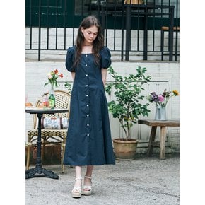 MET puff sleeve long dress navy