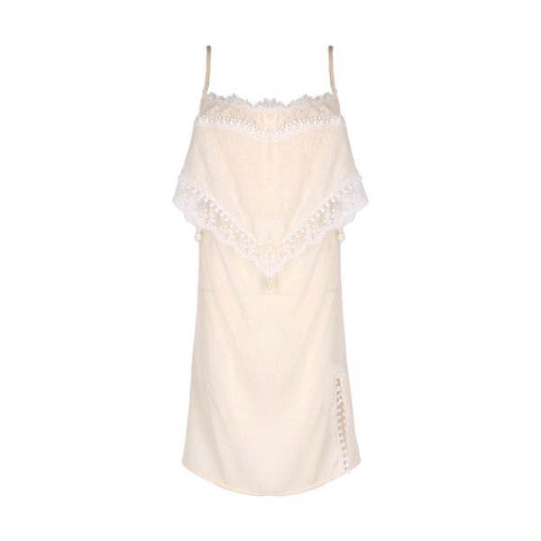 26SS IVORY LACE PEARL SATIN SLIP DRESS
