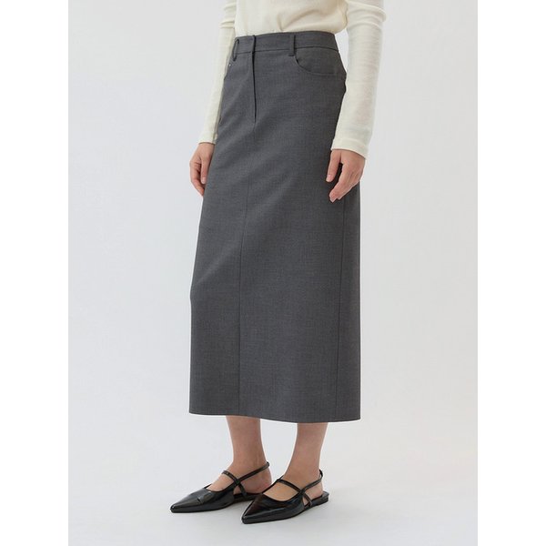 Wool Blend H-Line Long Skirt Grey AT5SKF034GE