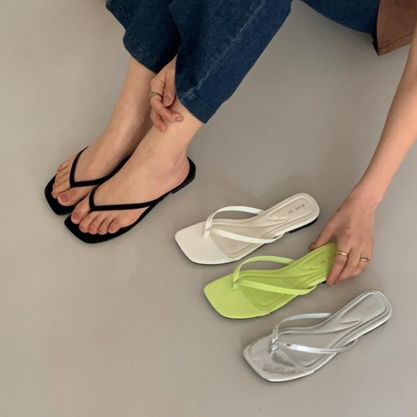 [옷자락] 여자 멀티컬러 얇은끈 스트랩 플립플랍 샌들 쪼리