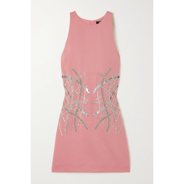 크리스탈 비즈 시퀸 장식 스트레치 니트 미니 원피스 1647597303693681