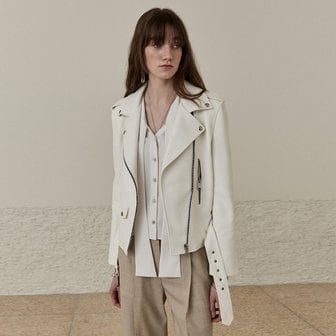 뮤제 셀럽 착용 [SIGNATURE] EQUILIBRE Lambs Leather Rider Jacket_White