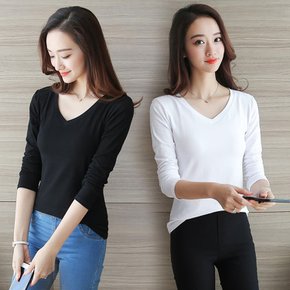 여성 겨울 데일리 기본 브이넥 긴팔 티셔츠