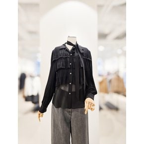 [파주점] [더아이잗컬렉션]블랙 주름 캡 디테일 시폰 블라우스 CR4A0BL141