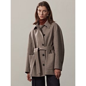 BELTED OVERSIZED HALF COAT JACKET(BEIGE)