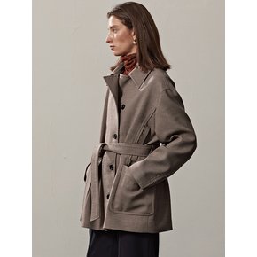 BELTED OVERSIZED HALF COAT JACKET(BEIGE)