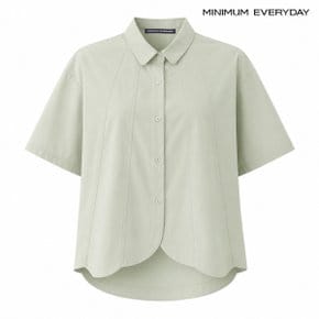 카라넥 절개 포인트 튤립 밑단 반팔 셔츠 (EC2BA086D)