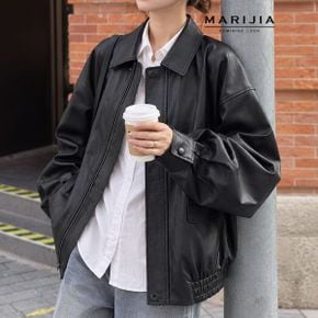 엣지 레더 오버 핏 자켓 MJKA15082_P437677827