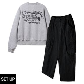 [SET] 앨빈클로 APPRECIATION 크롭 맨투맨 워시드 코튼 카고 와이드 밴딩 팬츠 셋업