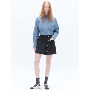 CROP POCKET PINTUCK SHIRT_BLUE