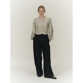 STRAIGHT PINTUCK SLACKS PANTS [BLACK]