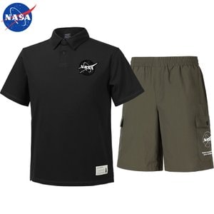 NASA 나사 남녀공용 면 카라티 반팔티+우븐 5부 반바지 상하세트 N-163UBK+N-056PDK 빅사이즈