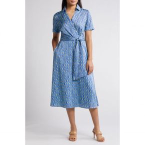 4602162 Tahari ASL Geo Print Short Sleeve Midi Shirtdress