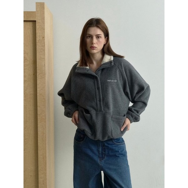 Classic Fur Collar Fleece Anorak _ Charcoal