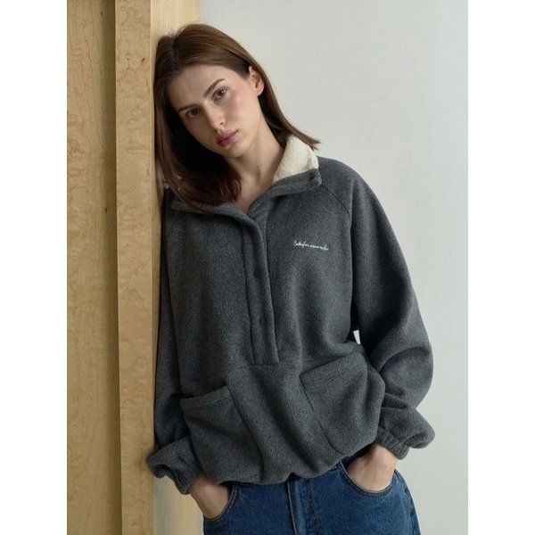 Classic Fur Collar Fleece Anorak _ Charcoal