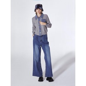 Pintuck Wide Denim Pants (INDIGO)